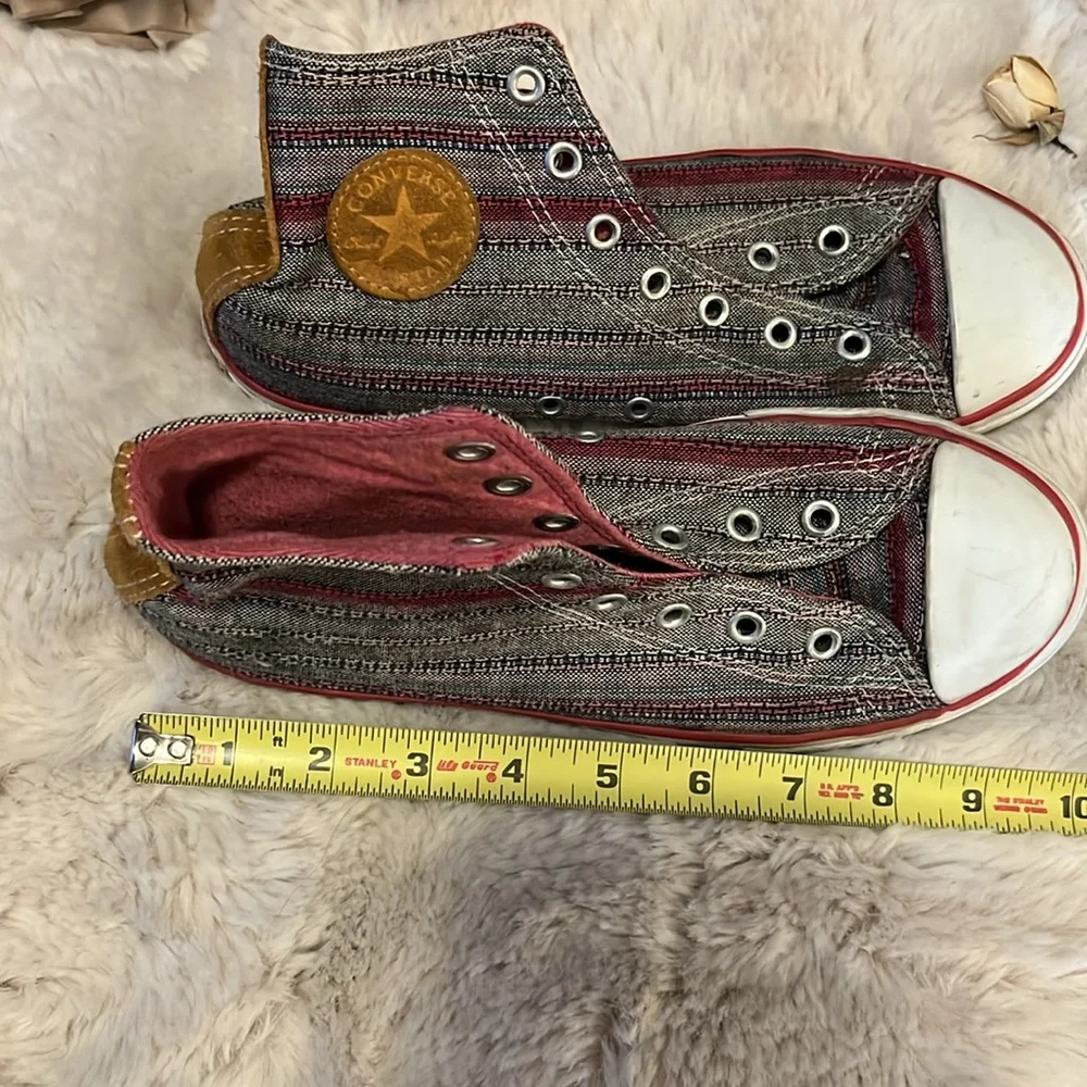 Converse Men’s Hightop Striped Denim Suede Rubber Toe Sneakers Sz 4 - Picture 9 of 9
